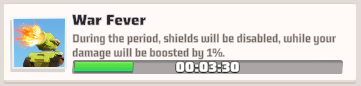 War Fever active &mdash; shields go down but your damage gets a free +1% boost for the duration. Always trigger this before attacking the boss, never waste an attack without it active