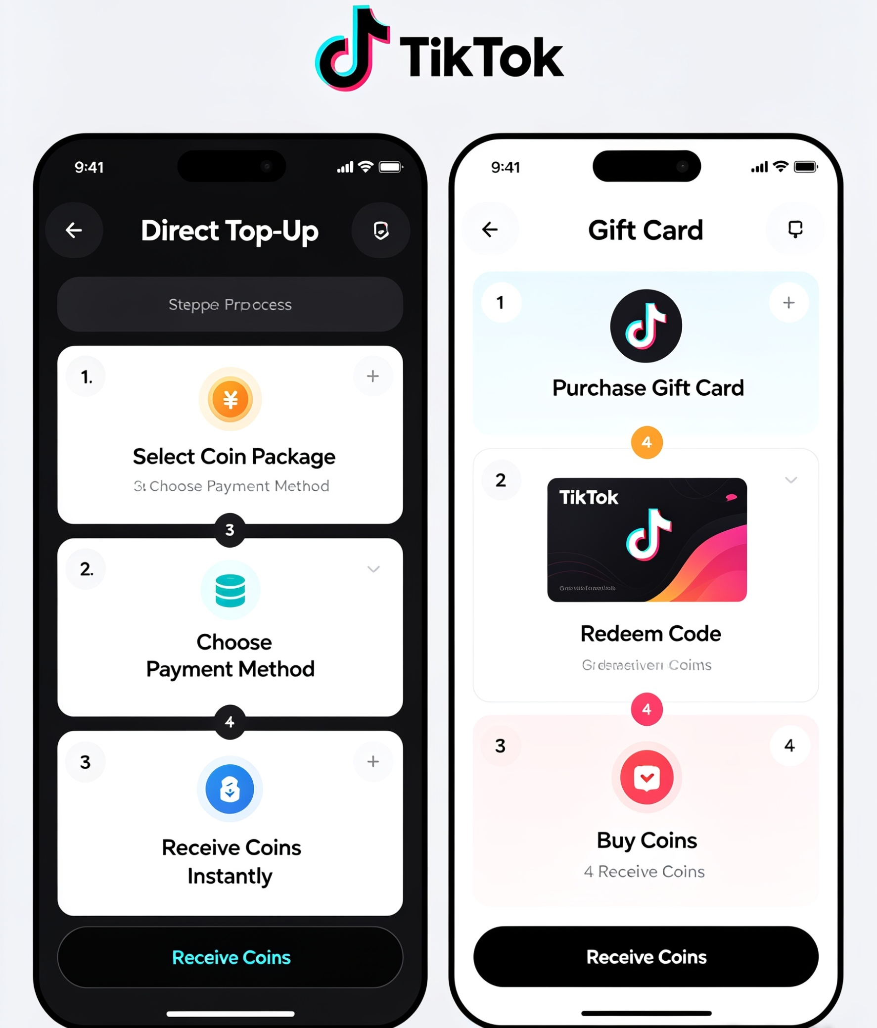 Convenience Comparison  Direct top-up is generally the most convenient method.  The purchase process is straightforward:  Select the Coin package. Choose your payment method. Complete the payment. Receive Coins instantly.  There is no redemption code to enter, and the entire transaction usually takes less than a minute.  Gift cards require one additional step.  After purchasing the card, you must redeem the code before using the available balance to buy Coins.  Although this only takes a few minutes, it adds an extra part to the process.