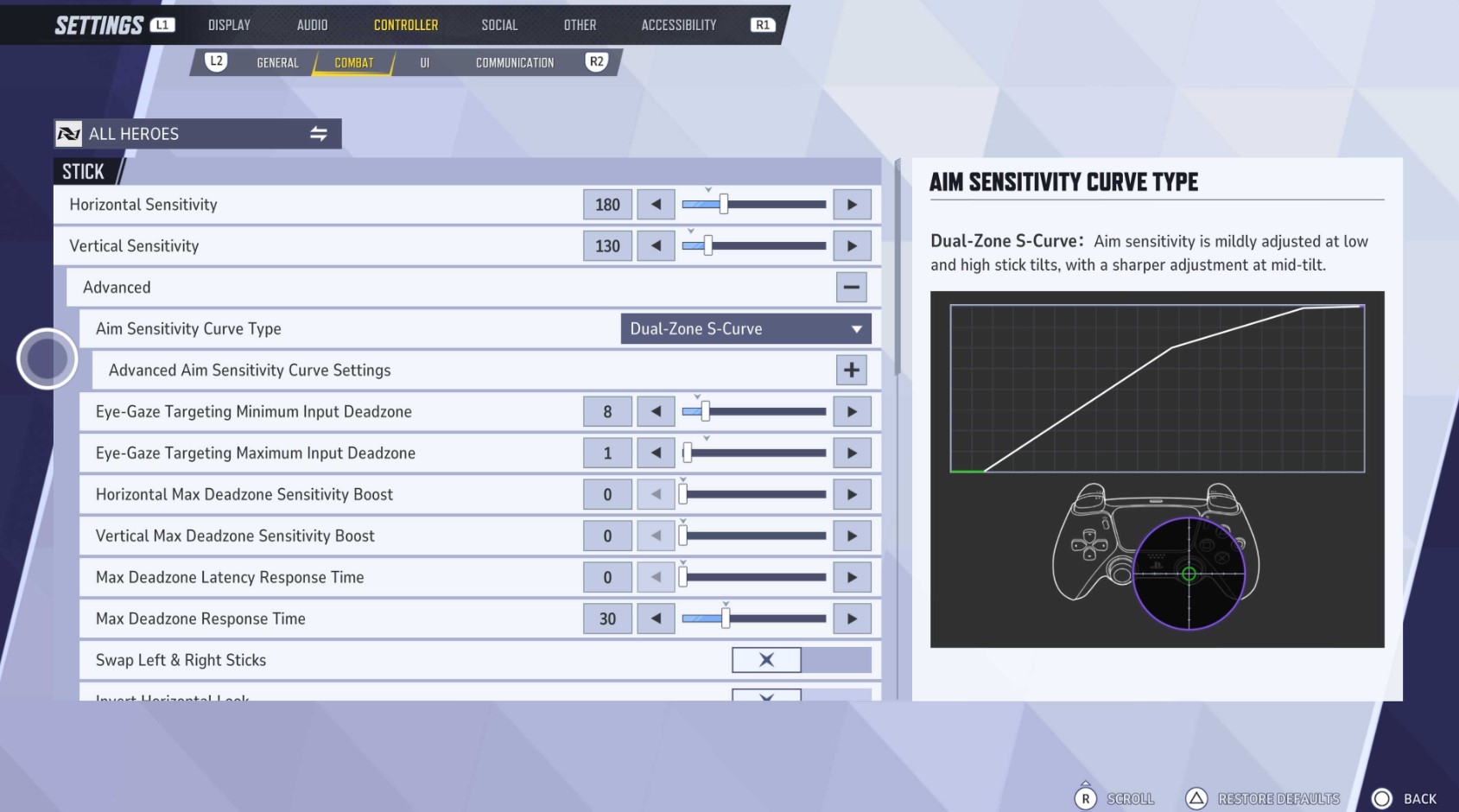 console aim in marvel rivals controller settings