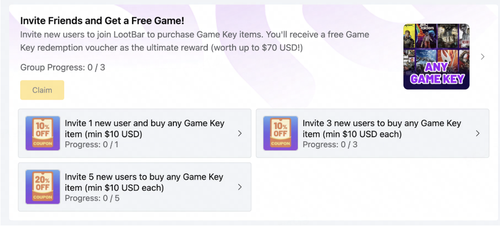 LootBar Invite for Coupons Page