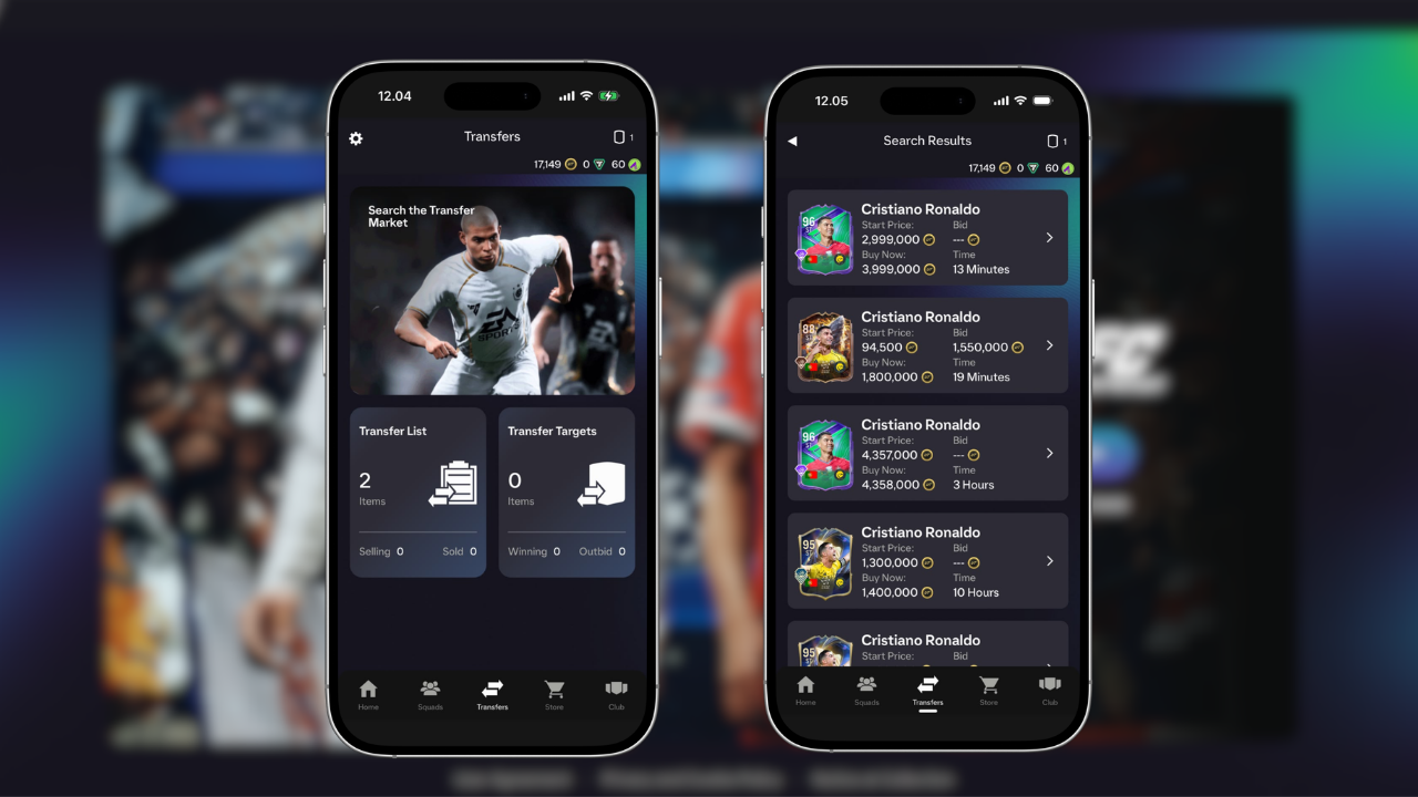 FC 26 Companion app Showing Transfer Search
