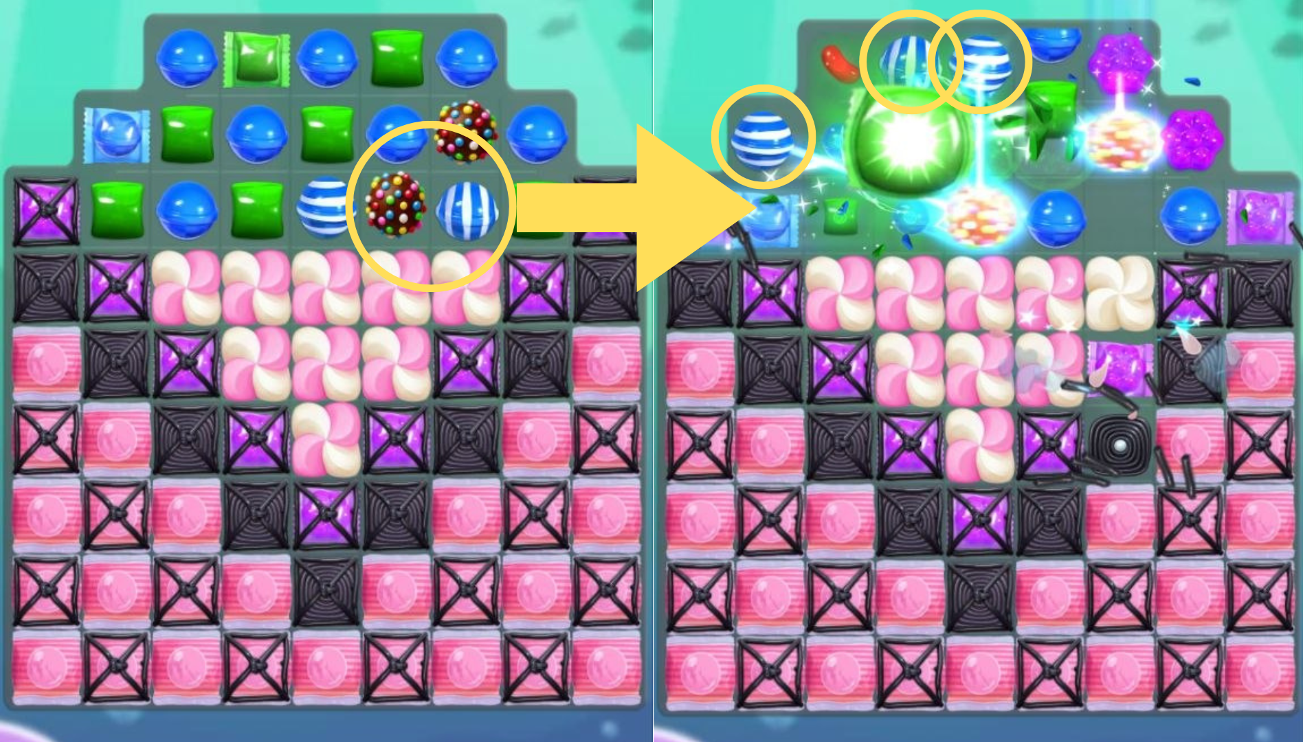 Candy Crush Saga Combo: Colour Bomb + Striped
