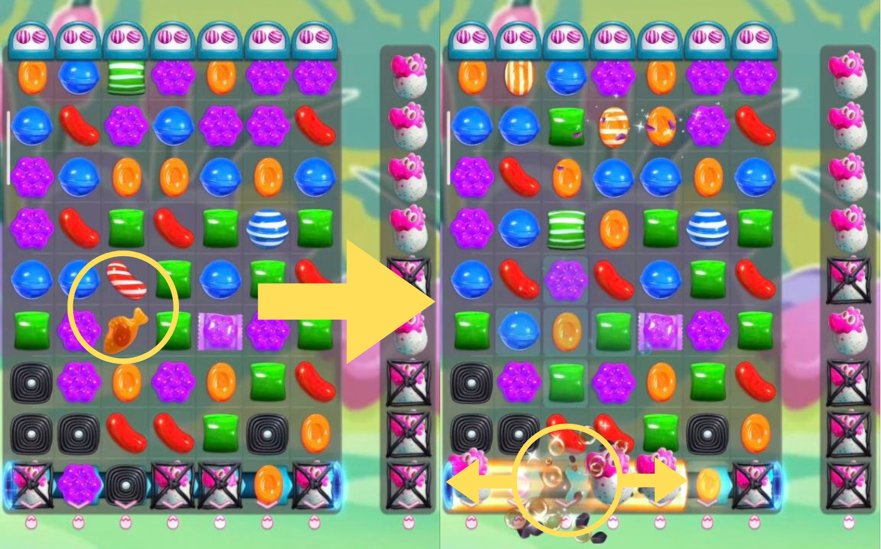 Candy Crush Saga Combo: Striped + Jelly Fish