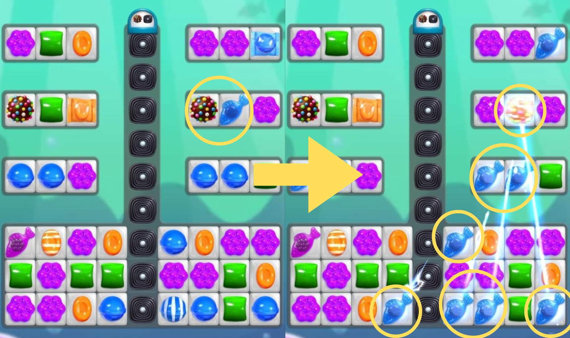 Candy Crush Saga Combo: Colour Bomb + Jelly Fish