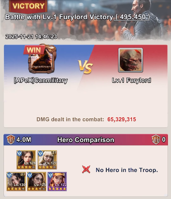 Squad Formation in Last Z Survival Shooter showing hero lineup slots, troop count, and march capacity before attacking the Furylord
