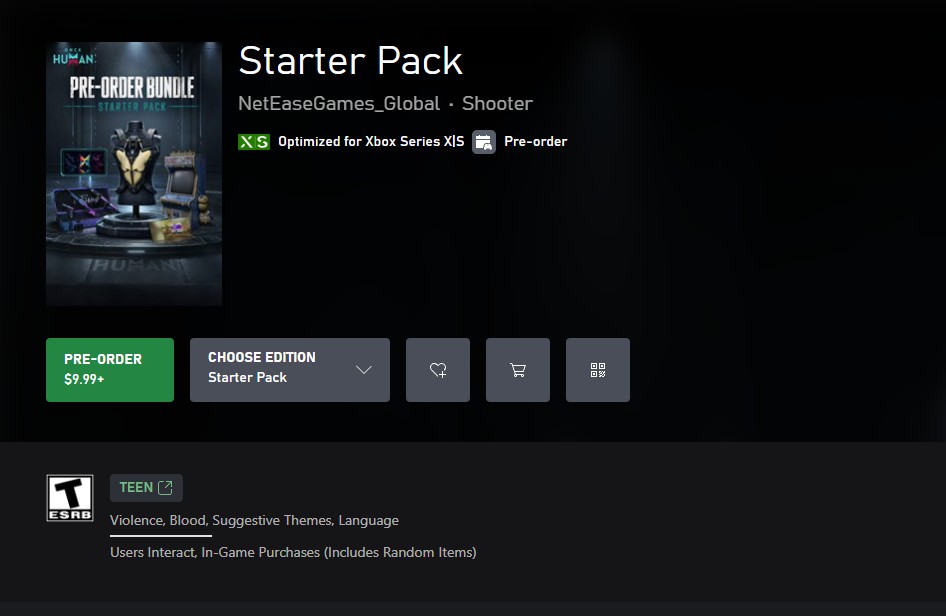 Once Human Starter Pack Price for Xbox/PS5