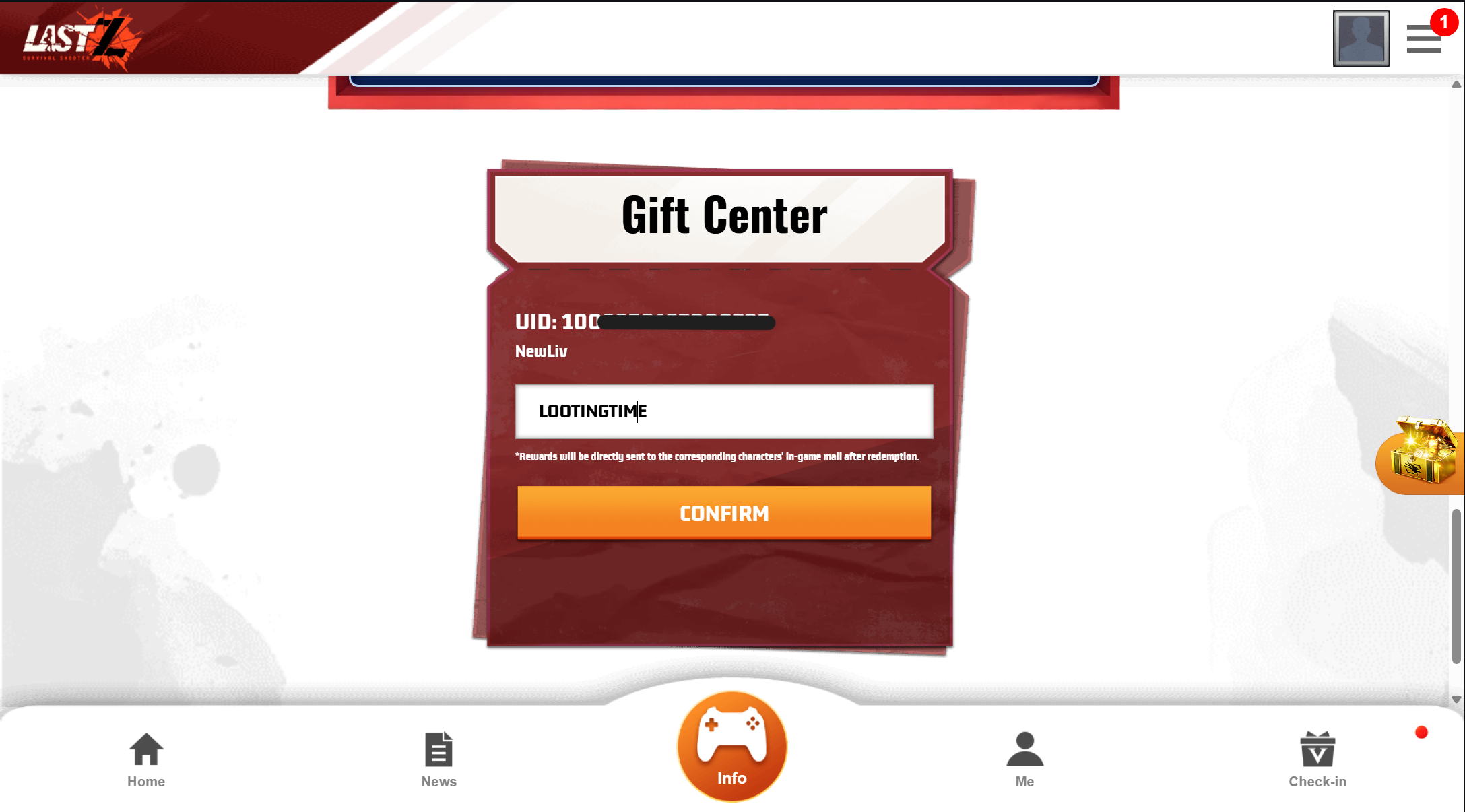 Entering the Correct Redemption Code
