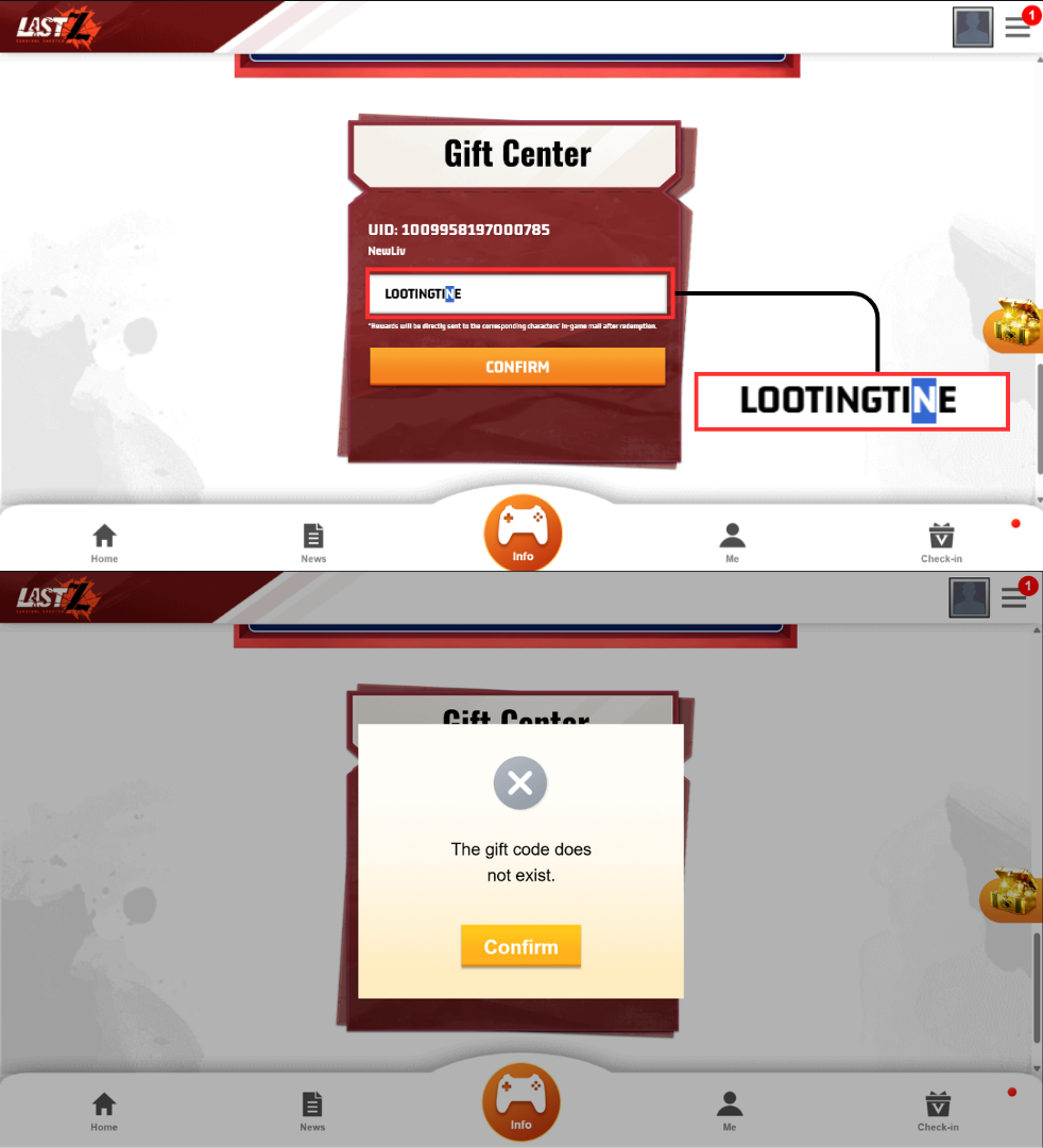 Redemption Code Mistyped
