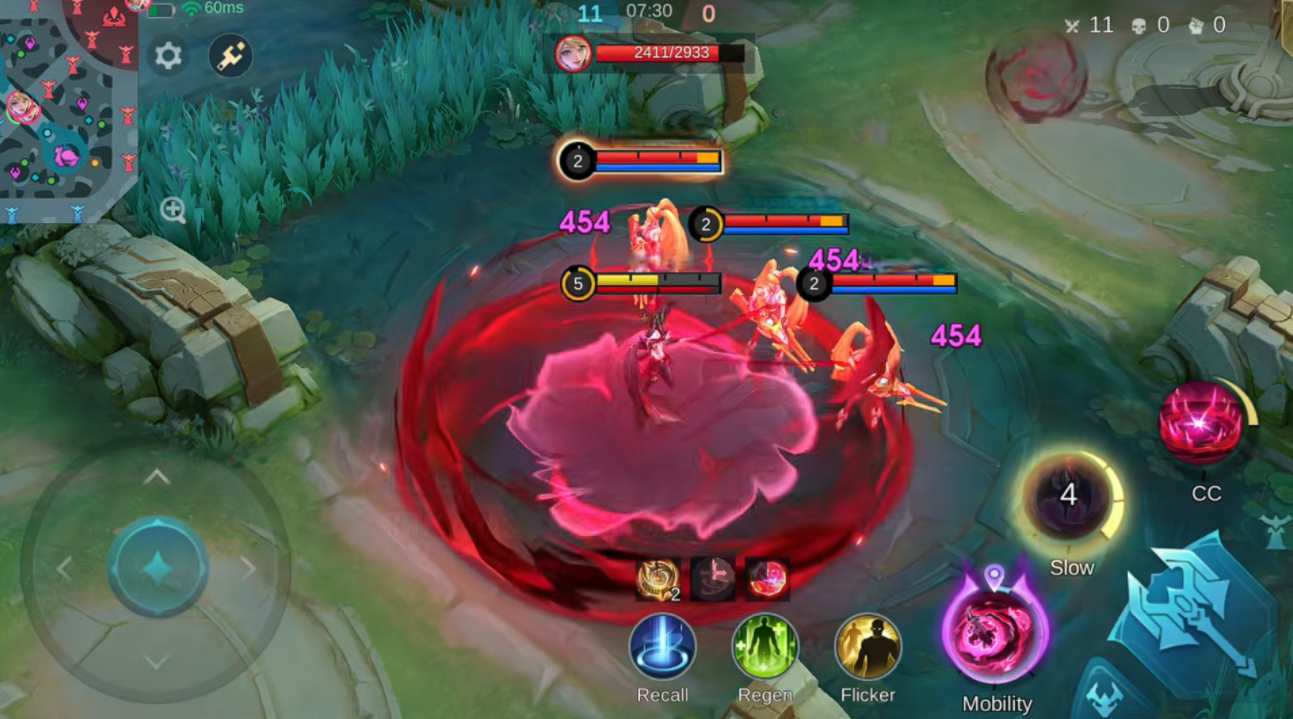 screenshot with the Crimson bar filled and the drain aura visible on multiple enemies