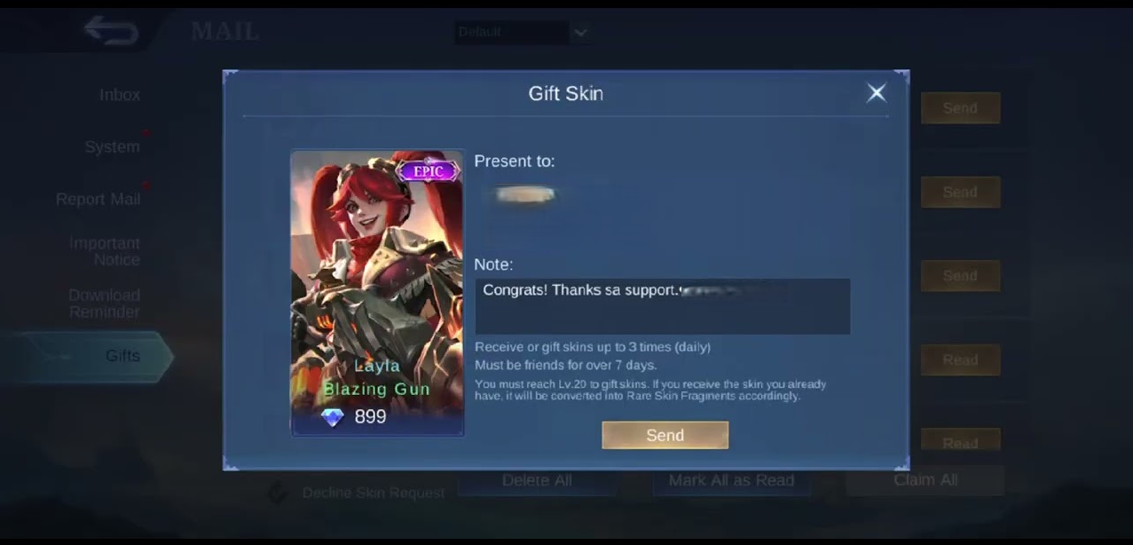 Gifting to a friend screen