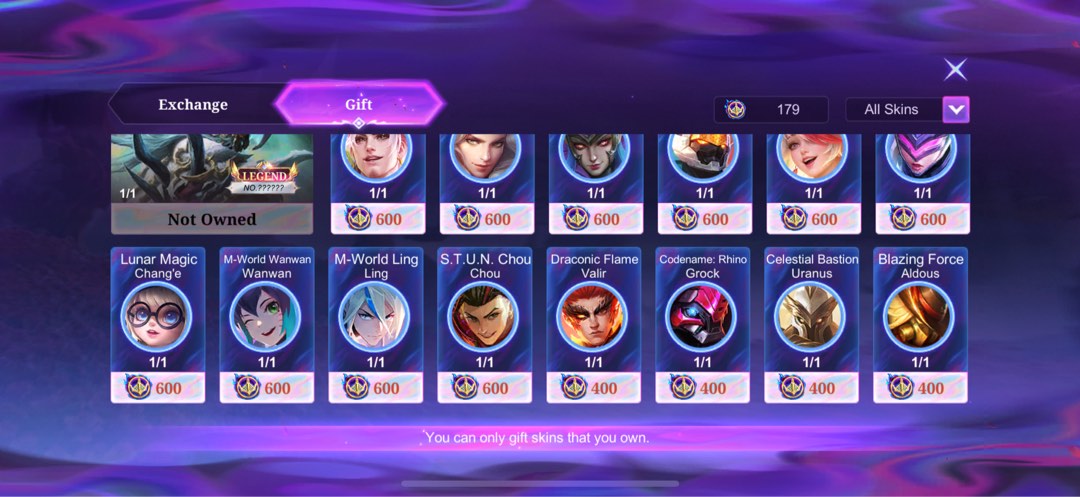 In-game gifting screen