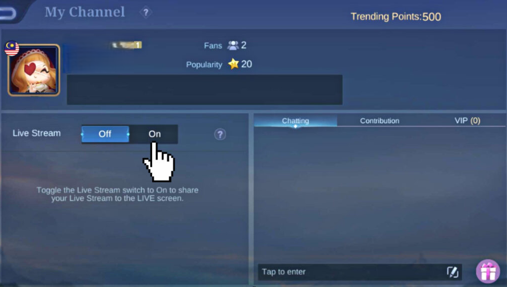 Setting up livestreaming inside MLBB