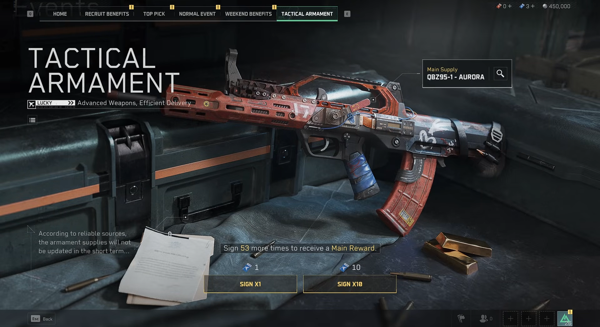 Armament Voucher redeem screen