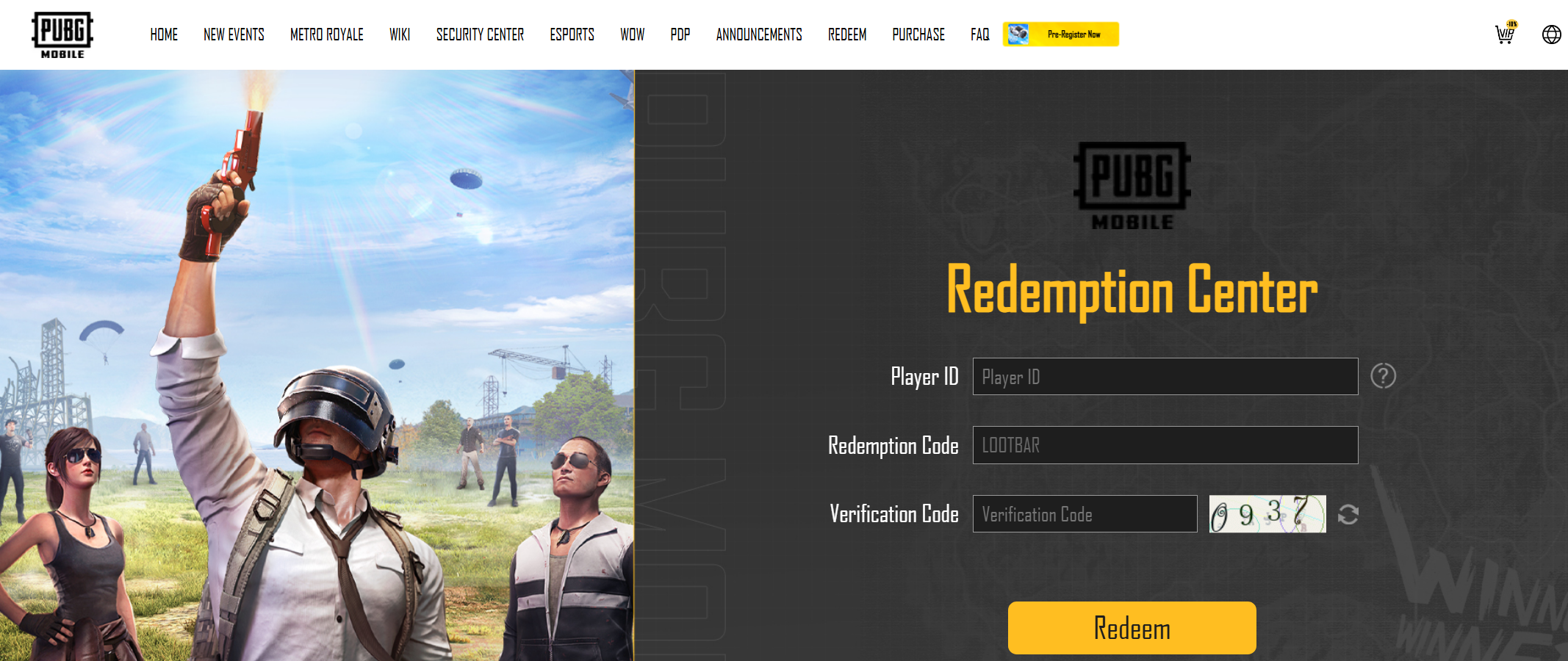 PUBG Mobile Redemption Code Site