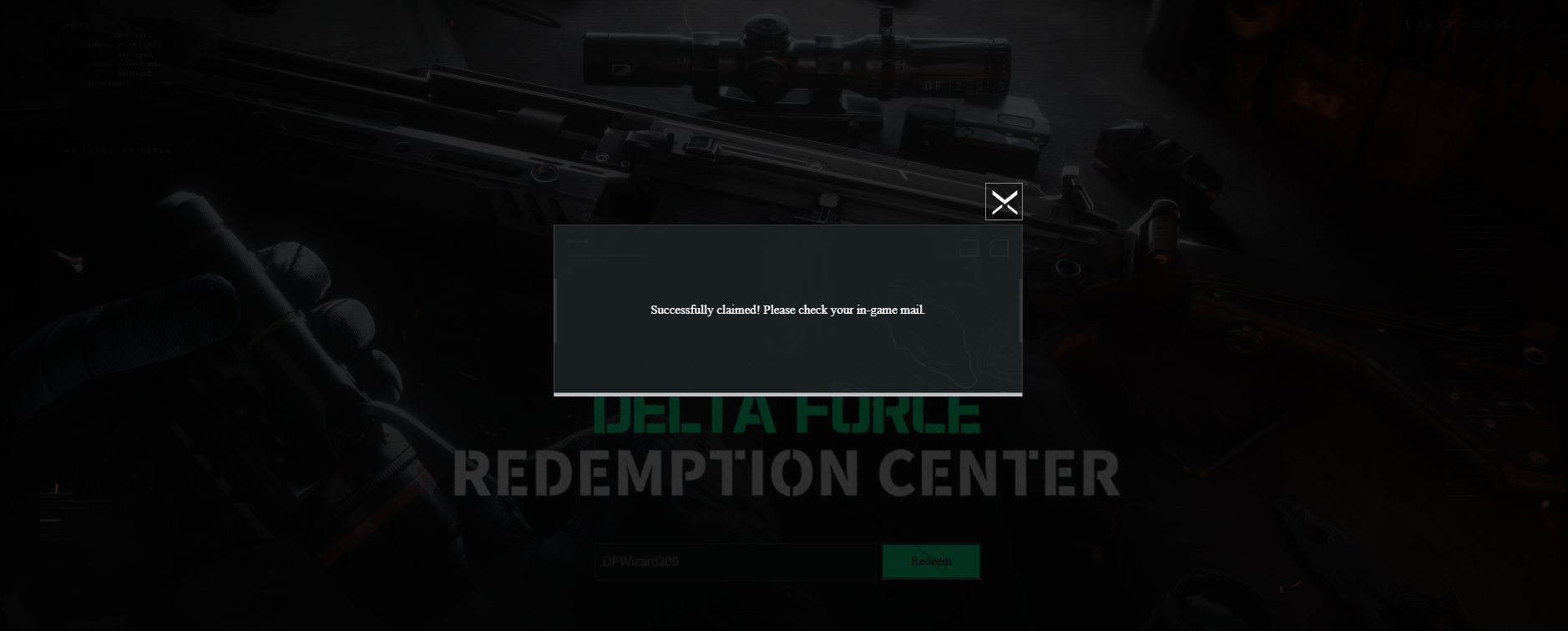 Redeem page after using DFWizard309 code