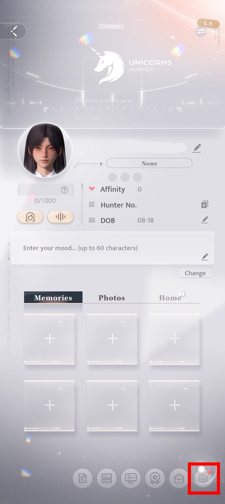 Tapping the gear icon to open the settings
