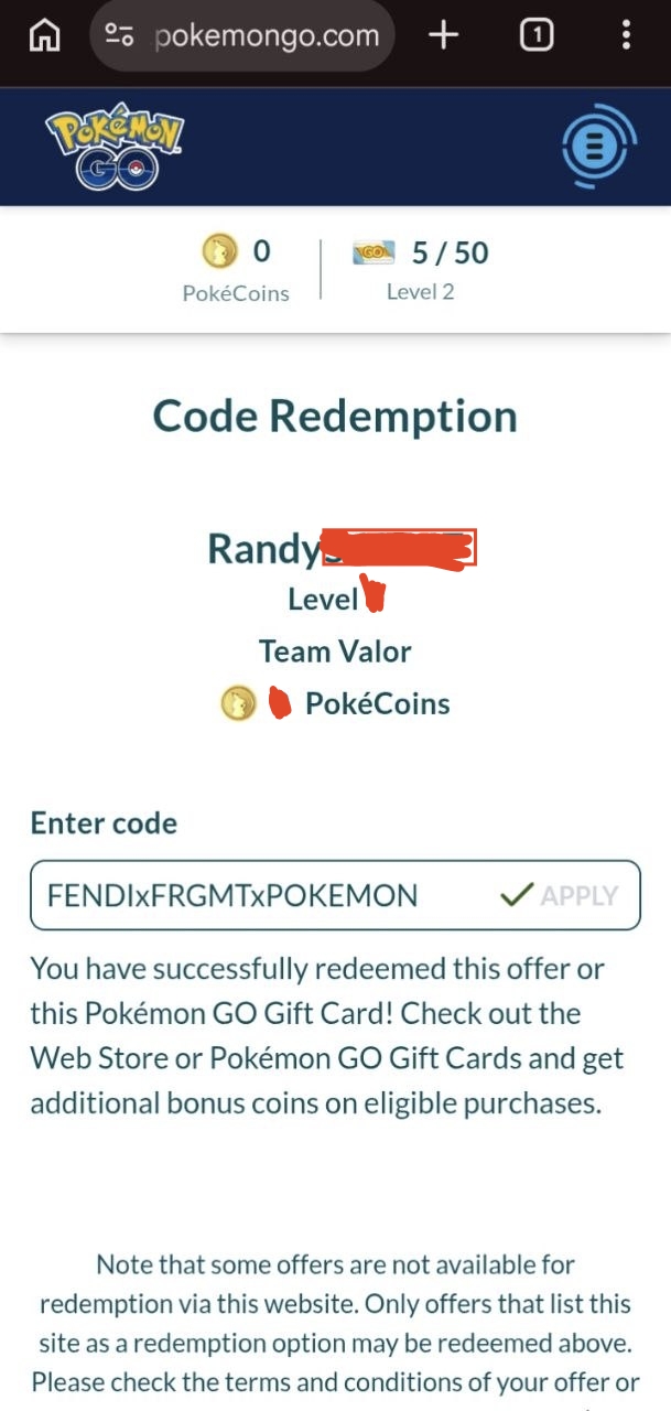 code redeemed