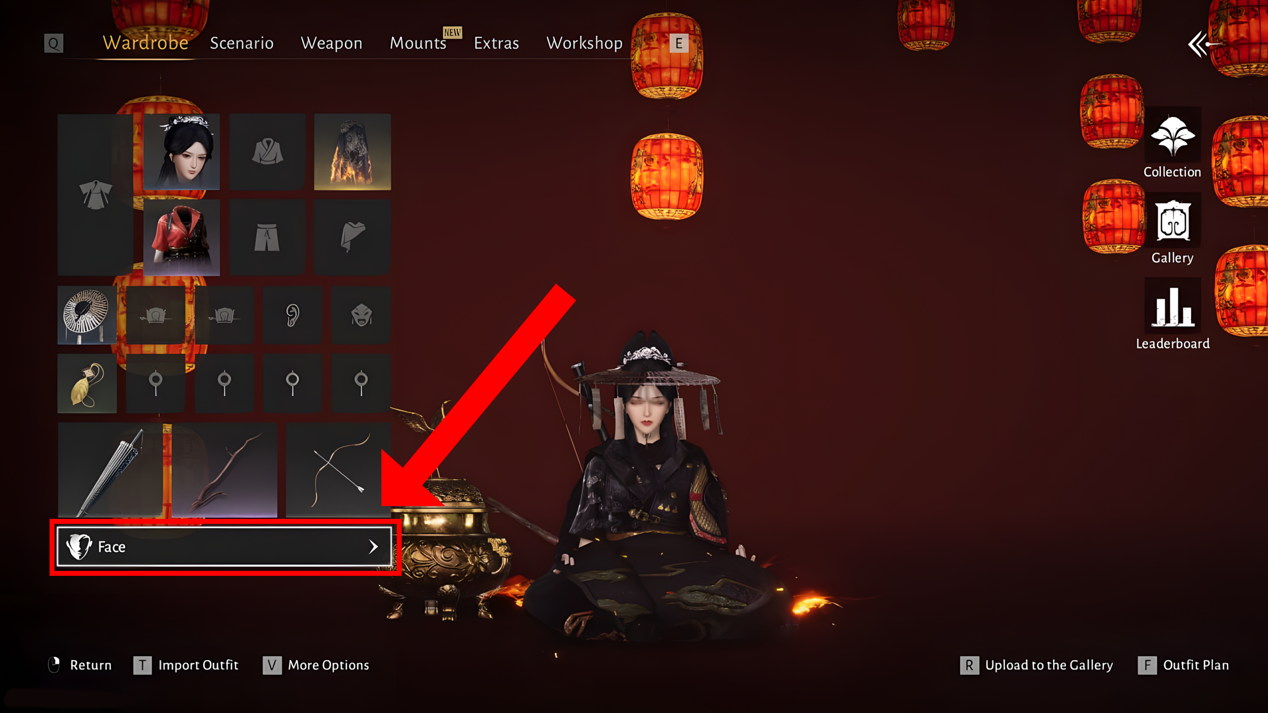 Selecting the "Face" Option